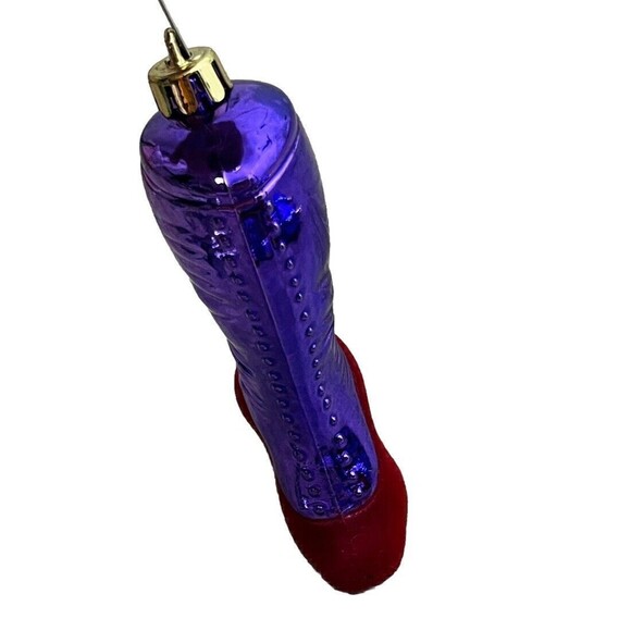 Christmas Ornaments Boots‎ High Heel Victorian Spats Purple Red Flock Set 6 Ikea - Picture 3 of 5